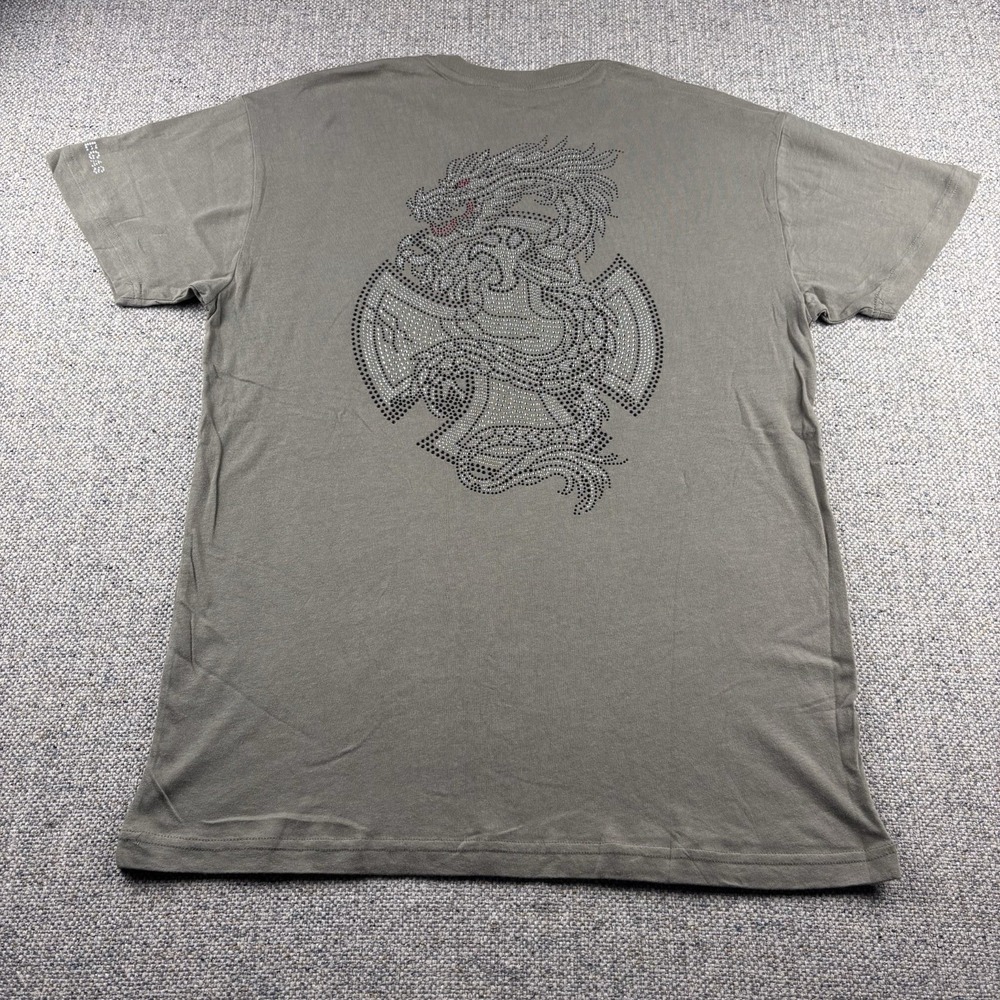 VTG Y2K Get Lucky USA Las Vegas Rhinestone Dragon Cross Shirt Size L